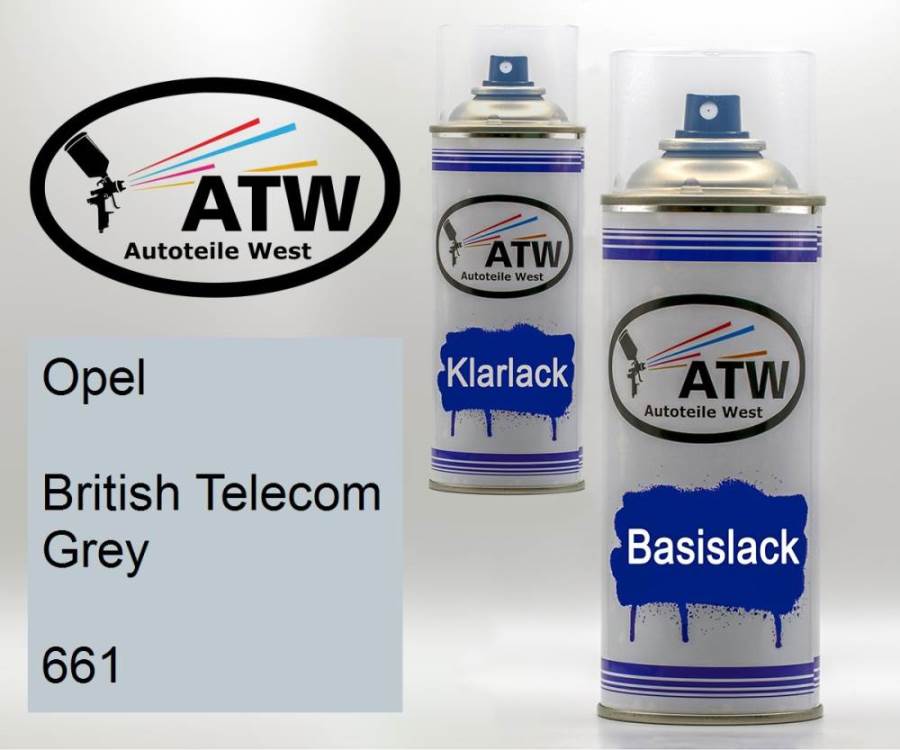 Opel, British Telecom Grey, 661: 400ml Sprühdose + 400ml Klarlack - Set, von ATW Autoteile West.